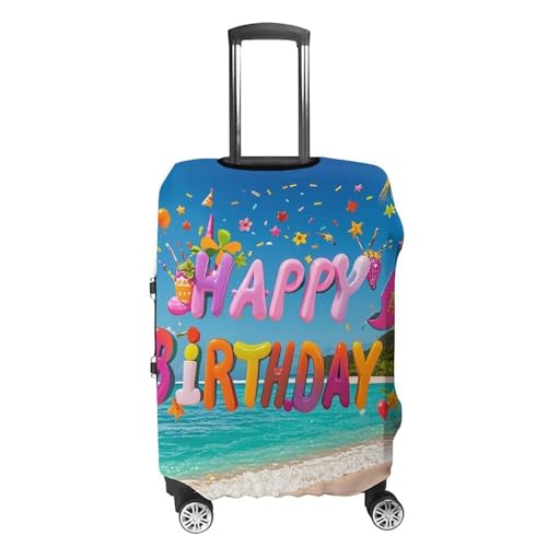 Happy Birthday on The Beach Elastic Luggage Cover Suitcase Protector for 19-32 Inch Suitcases | Universal Stretchable Travel Bag Cover | Anti-Scratch, Washable with Zipper Closure XL4