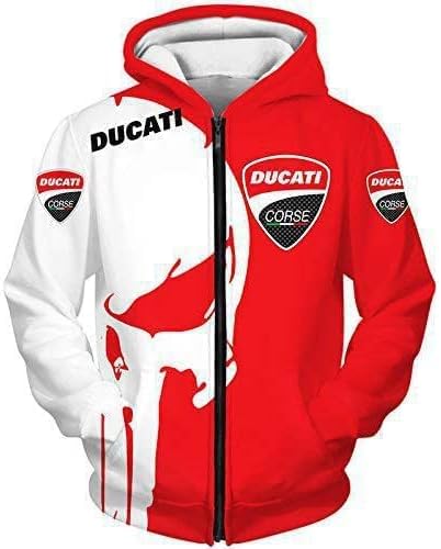 Sweatshirt Full Zip 3D Ducati pour Moto et Sport Décontracté