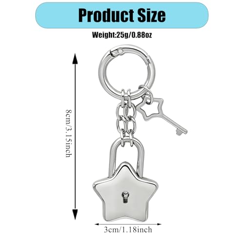 Jciopui Silver Star Bag Charms Fashion Star Padlock Keychain Aesthetic Y2K Purse Charms Accessories for Women Handbags Backpack Purse (Sliver) — view 2
