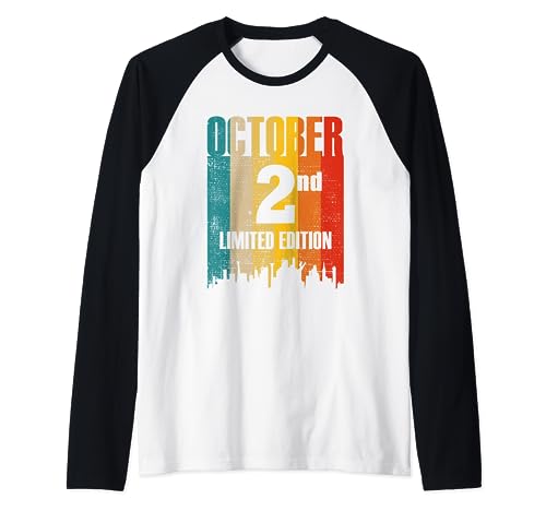 Octubre 2 Edición Limitada Retro Vintage Cumpleaños Camiseta Manga Raglan