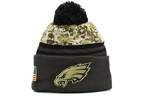 New Era Salute to Service Memrial Veteran Day Sideline Cuffed Knit Beanie Skully Cap Hat (Eagles 16) Green