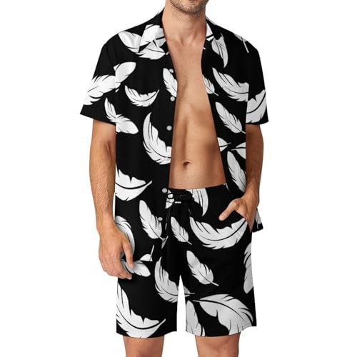 Chemise Hawaïenne et Pantalon de Plage Plume Blanche l'Ensemble Parfait pour Vos Vacances d'Été