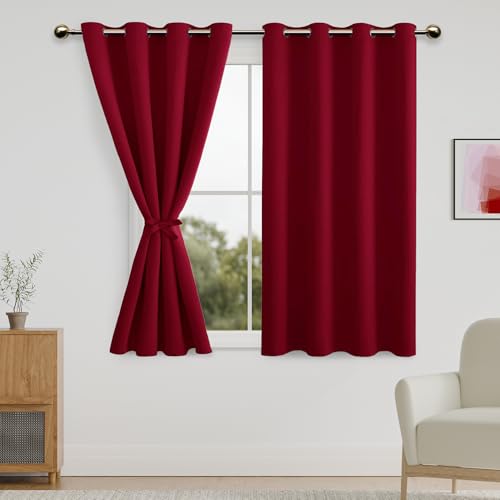DWCN Christmas Short Blackout Curtains, 52 x 45 inch, Burgundy, Set of 2