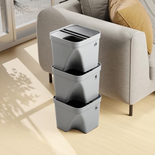 Image of 10L Dustbin with Lid | Grey | Pack of 3 | Multipurpose Garbage Bin for Kitchen, Home & Office | Wet & Dry Waste Basket for Food Waste, Recycling & Indoor Outdoor Use