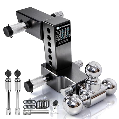 Astraguard Adjustable Trailer Hitch Fit 2 Inch Receiver, Tri-Ball (1-7/8", 2", 2-5/16") Heavy Duty Aluminum Tow Hitches with 6 Inch Rise/Drop for Truck (12500 LBS GTW)-Weatherproof & Anti-Theft