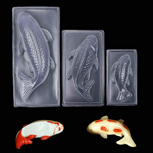 FVVMEED 3 Pieces Carp Chocolate Mold DIY 3D Koi Fish Plastic Transparent Cake Mould Jelly Handmade Sugarcraft Mold Baking Tool for DIY Birthday Party Dessert Decorating Easy To Release S M L