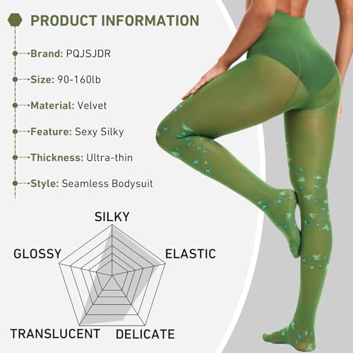 PQJSJDR Women's Sexy Green Leaf Tights Female Villain Halloween Costume Accessories leaves Leggings 100D Poison Vine Tights Stockings High Waist 90-160lb, Green, 1-2 - Image 2