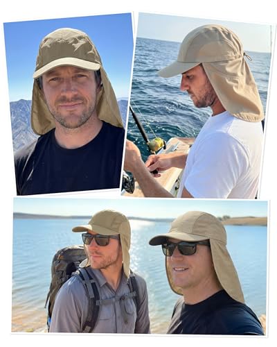 Image of Mens Sun Hat with Breathable Mesh Sun Hats for Men Sun Protection Fishing Hat with Neck Flap for Hiking Cycling