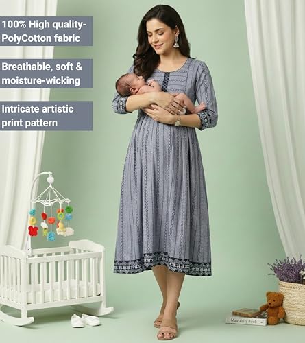 Image of DUMMY SHAPE Pregnancy Dresses for Women Cotton | Floral Anarkali Flare Kurta with Dual Nursing Zippers | Pregnancy & Breastfeeding | Feeding Kurtis | Baby Shower | Gifts for Pregnant Woman