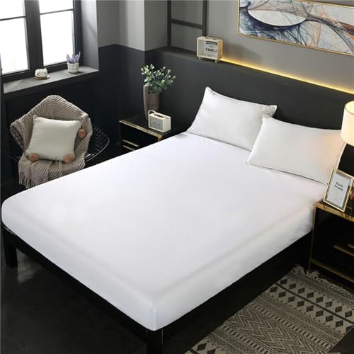Daesar - Sábana y Bajera y 2 Fundas Almohada,Bajeras Algodón Color Sólido Ropa Cama Blanco,180 x 200 cm
