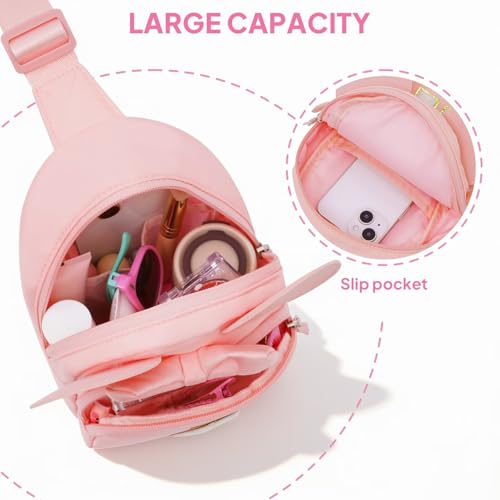 Image of YOOLIFE Birthday Gifts for 3 4 5 6 7 8 Year Old Girls, Initial Fanny Pack Sling Bag for Little Girl Purse, Toddler Letter Crossbody Bag for little Girl Kids Personalized Gift, Pink (E)