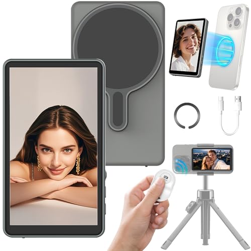 Magnetic Phone Vlog Selfie Monitor Screen - Back Camera Selfie Monitor - 1080P Display can Wirelessly Connect to Mobile Phones - Rear Camera Selfie Screen with Remote Controller(Grey)