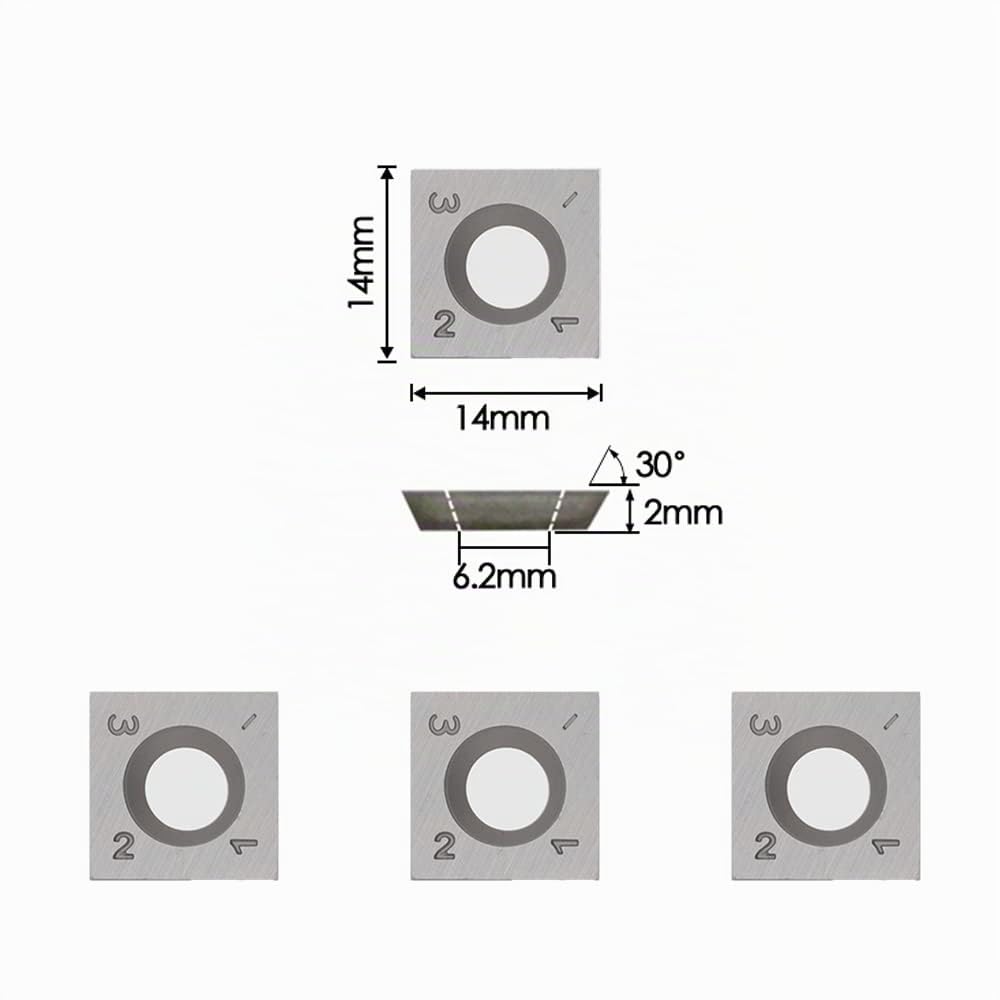 Plaquettes de coupe carrées droites en carbure de tungstène 14mm (14 x 14 x 2,0mm) pour outils tournage bois et Bois Spirale Raboteuse Head, 10 pièces