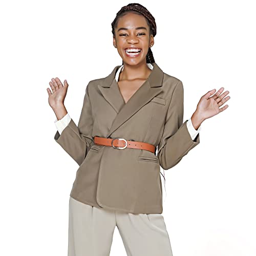 Moreless 2 Pack Women's Leather Belts For Jeans Pants With Fashion Center Bar Buckle Black And Brown Medium #TOP1