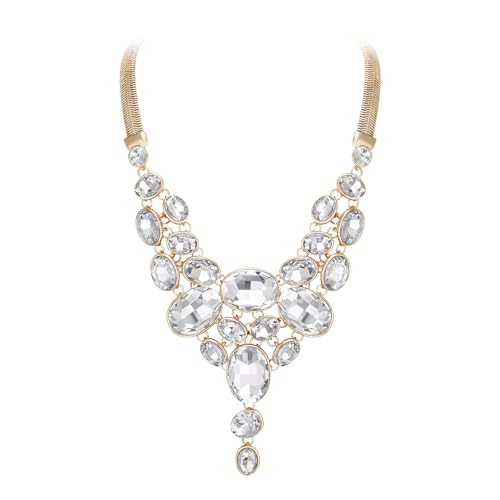 EVER FAITH Art Deco Chunky Oval Rhinestone Crystal Bib Statement Necklace