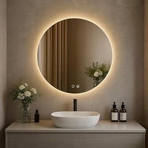 Trintion LED Spiegel Bad mit Beleuchtung 50 cm Rund – Touch-Schalter, Beschlagfrei, Dimmbar – Badezimmerspiegel mit Licht für Make-up & Rasur (50cm)