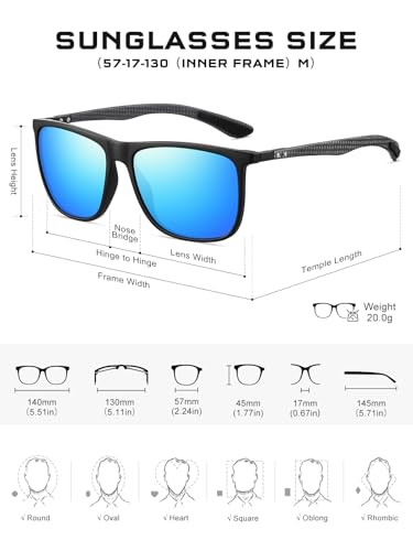 Image of HAOLOTA Polarized Sunglasses for Men Ultralight Carbon Fiber Temple,Square Sunglasses UV400 Protection for Driving /Golf