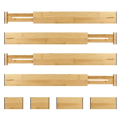 Cozyvenient Adjustable Bamboo Drawer Dividers For Clothes, Kitchen Utensils, Office Desks, Bathroom Accessories, Socks And Underwear, And Personal Items, 4 Dividers With 4 Partitions #TOP21
