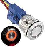 APIELE 22mm Latching Push Button Switch 12V DC Angel Eye LED Waterproof Stainless Steel Round Metal