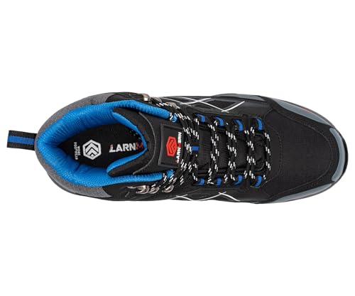 LARNMERN Steel Toe Work Boots Men,Non Slip Safety Shoes,Comfortable Industrial and Constructio Hiking Sneakers(8.5 Men, Black/Blue)