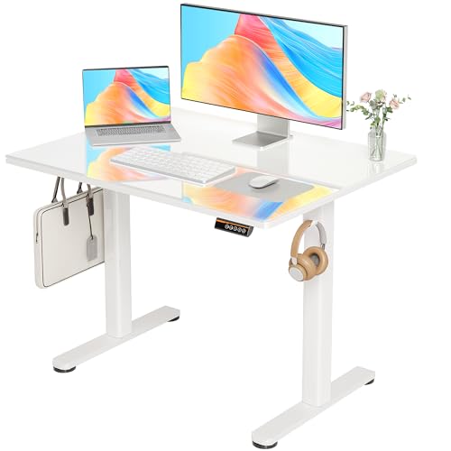 Image of Claiks Glass Standing Desk 40x24 Inch White