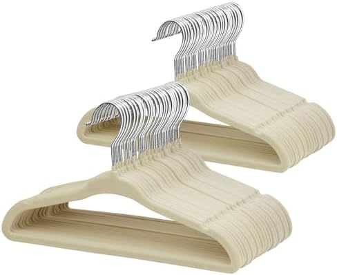ManGotree 28 cm rutschfeste Baby-Kleiderbügel aus Samt 48 Stück Beige | Rutschfeste Kleinkind-Kleiderbügel, platzsparende Kleiderbügel aus Filz mit 360° drehbarem Haken für Kinderk