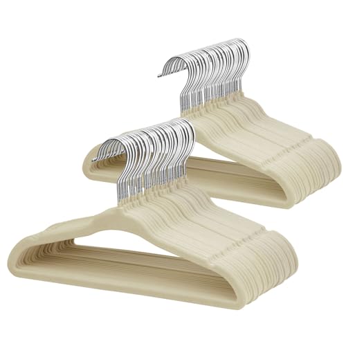 ManGotree 11" Baby Velvet Hangers Non-Slip Kids Hangers 48 Pack Beige