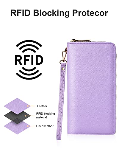 Chelmon Womens Wallet Leather Rfid Blocking Purse Credit Card Clutch(Ch Light Purple) #TOP3