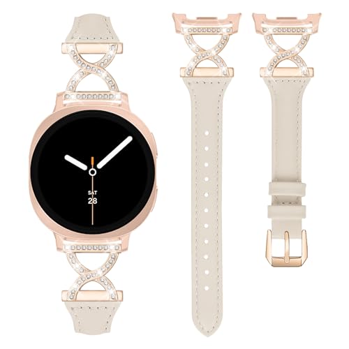 Bracelet cuir véritable Galaxy Watch 8 montre luxe femme strass
