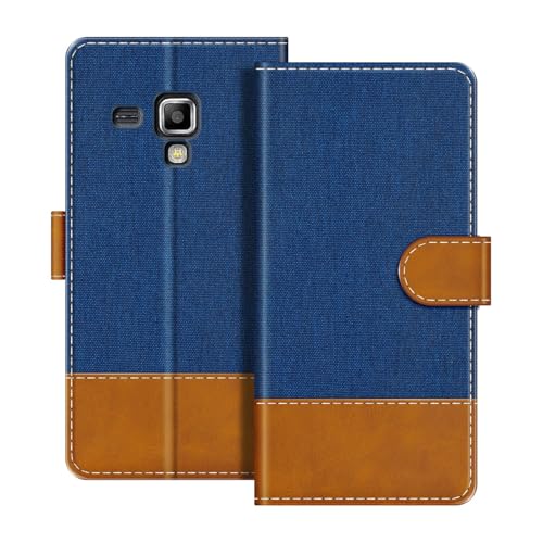 UOGNADGD Funda Billetera de Piel Plegable Compatible con Samsung Galaxy Trend Plus Cubierta para Teléfono con Portatarjetas, Bloqueo RFID, Cierre Magnético & Soporte (Azul)
