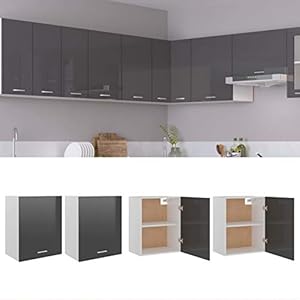 Mogou Hängeschränke 2 STK Küchenhängeschränke, Küchenschrank Hängend, Wall Cabinet, Oberschrank, Wandschrank Küche, Hochglanz-Grau 50x31x60 cm Spanplatte