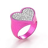 Statement Cocktail Ring Dopamine Brights Electroplated Hyper-pink Strass Signet Ring (thin heart)