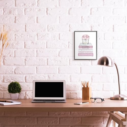 Image of Stupell Industries Pink Rose Bouquet and Fashion Designer Bookstack Wall Art, 11x14, White