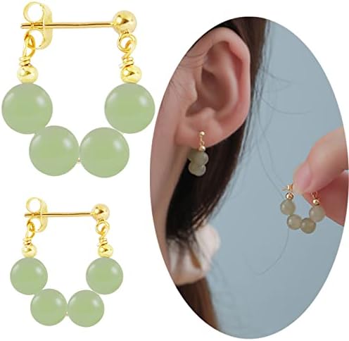 LOOYUUPEE Natural Hetian Jade Earrings, Lucky Green Jade, Dainty Green Real Jade Charm Pendant Jewelry Studs, Handmade Ear Stud Earrings Hoop Earrings for Women (925 Sterling Silver with Gold Plated)