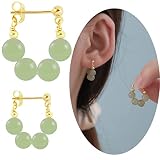 LOOYUUPEE Natural Hetian Jade Earrings, Lucky Green Jade, Dainty Green Real Jade Charm Pendant Jewel