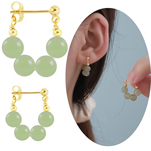 Looyuupee Natural Hetian Jade Earrings, Lucky Green Jade, Dainty Green Real Jade Charm Pendant Jewelry Studs, Handmade Ear Stud Earrings Hoop Earrings For Women (925 Sterling Silver With Gold Plated) #TOP1