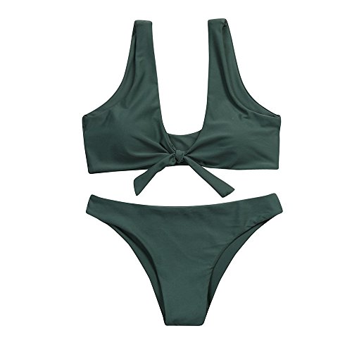 Preisvergleich Produktbild Aiserkly Beachwear Zweiteilige Badeanzug Sexy Bikini Sets Damen Geknoteten Gepolsterten Tanga Bikini Mid Waisted Scoop Badeanzug Beach Swimwear X-Armeegrün M