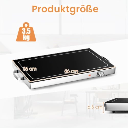 Foto von RELAX4LIFE Warmhalteplatte 56 × 36cm, Teller Wärmer 50℃-120℃ Temperaturregler, Speisewärmer 300W, Buffet Wärmer aus Edelstahl, Ideal zum Warmhalten von Speisen