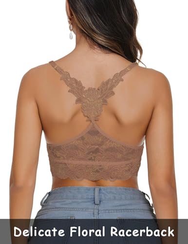 Image of Avidlove Lace Bralettes for Women Padded Bralette Camisole Racerback Crop Top Floral Lace Bralettes V Neck