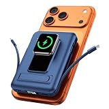 Vexnara for Magsafe Battery Pack, 10000mAh Power Bank for iPhone with Built-in Cables, 20W Fast Charging Magnetic Wireless Portable Charger with Stand for iPhone 17/16/15/14/13/12/Apple Watch Series