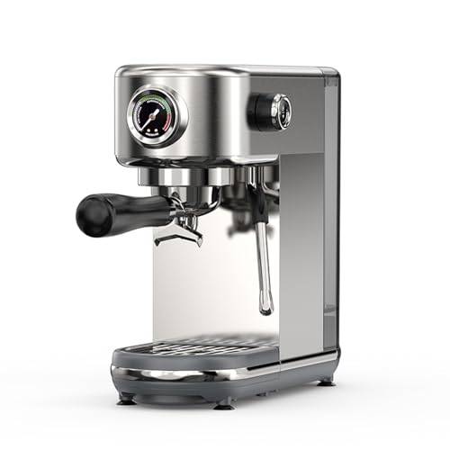 Fockety cafeteraa. Espresso, 1,3 L 20 Bar cafeteraa. Espresso Compacta Profesional de Acero Inoxidable. Ajustable con Pantalla Digital para Capuchino y Latte (Plata) (Enchufe europeo 220V)