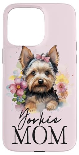 Yorkie Mom Cute Dog Vintage Flowers Yorkshire Terrier Mom Case for iPhone 15 Pro Max