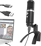  Microphone-USB-PC, MOMAN EM1 Micro Cardioid Condenseur Mic Plug and Play Désign, avec Surveillance en Temps Réel, Gain Bouton réglable et muet pour Streaming en Direct, Youtube, Enregistrement vidéo