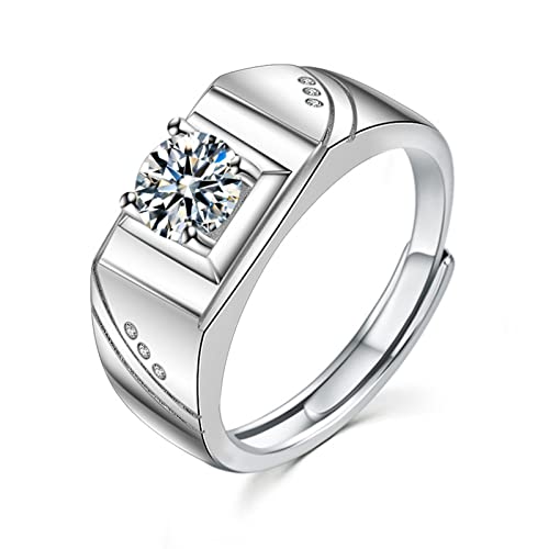 Bague argent homme moissanite 1ct brillant de luxe géométrique