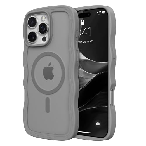 Coque iPhone 14 Pro Max MagSafe silicone antichoc cadre vague gris mat