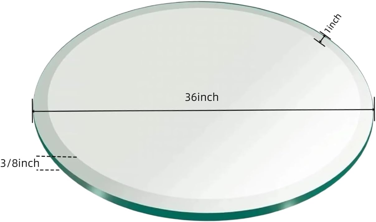 36" Round Tempered Glass Table Top - 3/8" Thick Beveled Edge Tempered Shelf Paneles