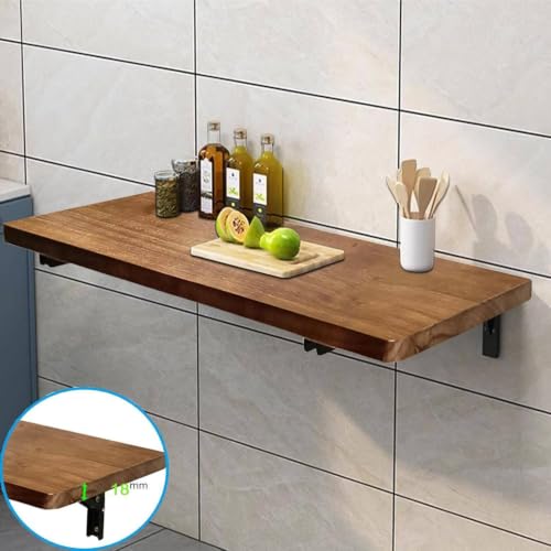 Image of Floating Desk for Home, Office, Study, Kitchen, and Dinner Computer Bar Laundry Room Wall Mounted Folding Table Wall Mounted Folding Desk for Space Saving (Teak)