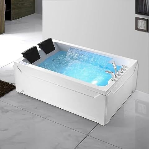 Weibath 73'' Whirlpool Tub Water Massage Two Person Jetted Bathtub 3 Sided Apron Corner Whirlpool Tub with 22 Water Jets Cover