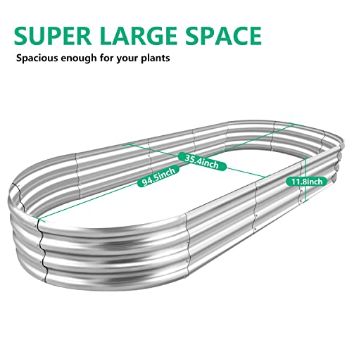 Kettalk 2Pcs Galvanized Raised Garden Bed，8×3×1Ft Galvanized Planter Raised Garden Boxes Outdoor, Large Oval Metal Raised Garden Beds For Vegetables,Flowers And Fruits #TOP6