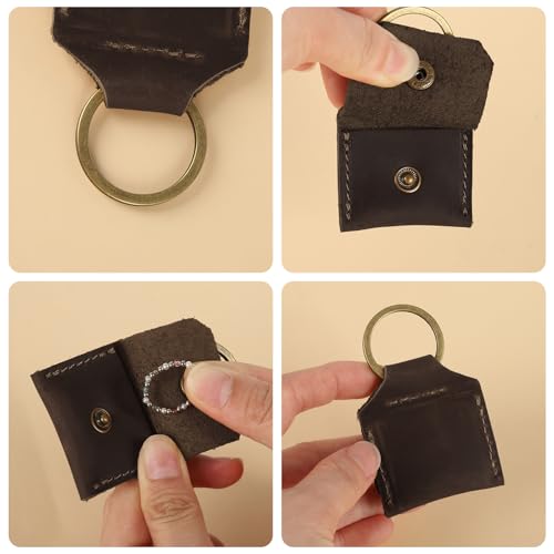 Jack&Chris Genuine Leather SD Card Holder Keychain, Anti-Shock Anti-Dust SD Card Case, Portable Camera Accessories for SD CF CFexpress Micro SD Nano SIM and Micro SIM Cards, Coffee 2 Packs3